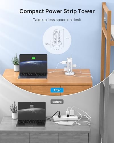 TROND Retractable Power Strip Tower 5 ft for Easy Cable Management, White - Image 5
