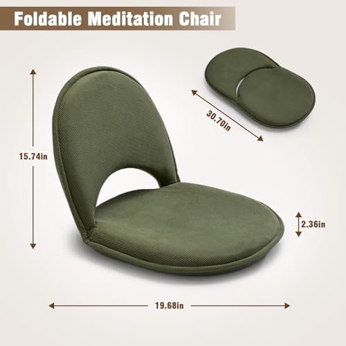 YOUKEEEJOJO Floor Chair 5-Position Adjustable Back Support Chair Foldable Camping, Floor Lounger,Corduroy Fabric, Video-Gaming Reading Watching, Indoor Outdoor Use(Green) - Image 3