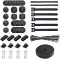 Eco-Fused Cord Organizer Kit - Wire Management - Slot Cable Holders, Self Adhesive Cable Clip Holders, Fastening Cable Ties, Hook Loop Cable Straps, Reusable Hook Loop Cable Ties, Cable Sleeve Split. by Eco-Fused