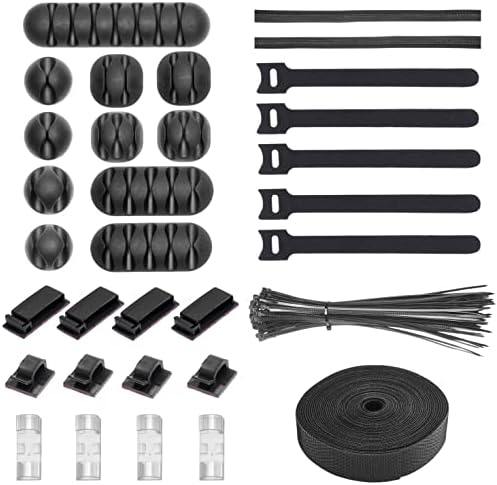 Eco-Fused Cord Organizer Kit - Wire Management - Slot Cable Holders, Self Adhesive Cable Clip Holders, Fastening Cable Ties, Hook Loop Cable Straps, Reusable Hook Loop Cable Ties, Cable Sleeve Split. by Eco-Fused