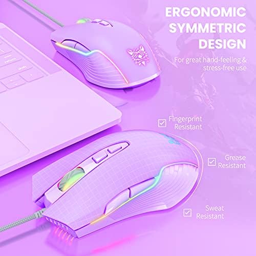 RGB Gaming Mouse Wired, 6400 DPI & 7 Buttons, Lilac - Image 5