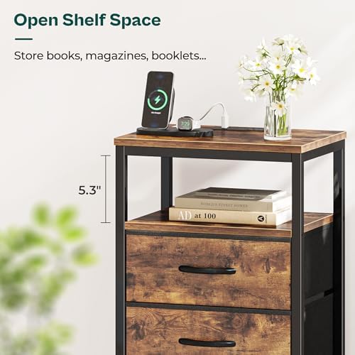 Huuger Nightstand with Charging Station, 27.6 Inch Bedside Table,Side Table - Image 3
