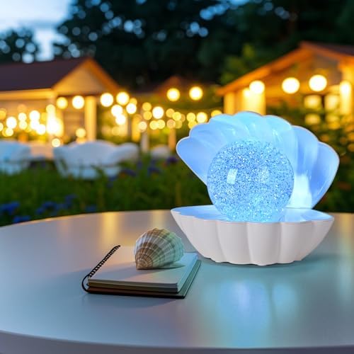 LKUA Shell Pearl Beach Themed Night Light, RGB 8 Colors Changing Mood Shell Pearl Lamps, Bedside LED Clamshell Portable Night Lights for Bar (Large White Shell) - Image 4