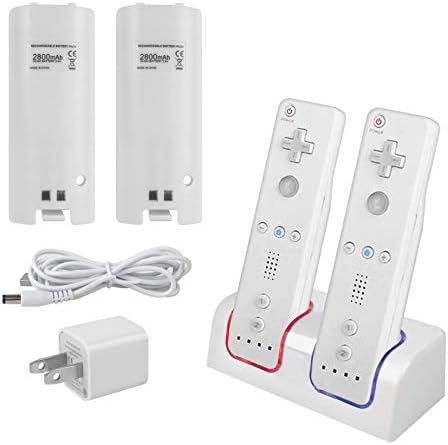 Wii Remote Battery Charger(Free USB Wall Charger+Lengthened Cord) Dual Charging Station Dock with Two Rechargeable Capacity Increased Batteries for Wii U Game Remote Controller (White) by Kulannder