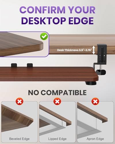 Ergonomic Mouse & Keyboard Tray Under Desk, 20x11.8In Board, Walnut - Image 7