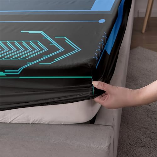AILONEN Gamer Fitted Sheet Set Full Size, Blue Game Controller Boys Bedding Set Decor,Gamer Bed Sheet Set 3 Pieces Boys Sheet Set,Video Game Fitted Sheet and 2 Pillowcases - Image 4