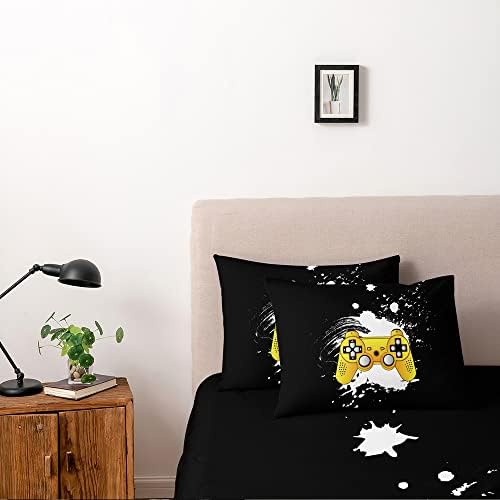 3D Print Yellow Gamepad Duvet Cover Set Gaming Comforter Covers and Pillowcases King Size Black Background Color Bed Set Gamer Beddings Boy Kid Bedroom Decorations - Image 2