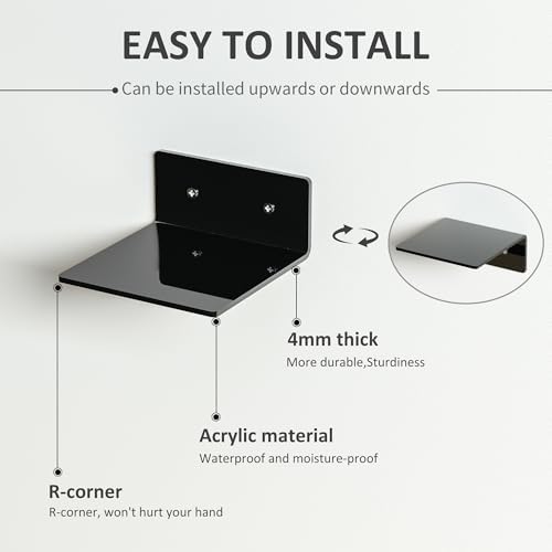 6 Inches Small Black Wall Shelves, Moisture-Proof, Space Saver, Wall Mounted Display Shelf Rack for Bedroom, Living Room, Kitchen, Dining Room, Bathroom, 4 Pack - Image 4
