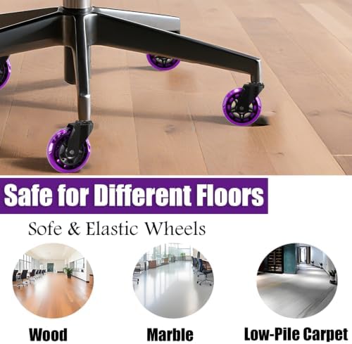 Office Chair Caster Wheels Replacement 3 Inch Roller Blade, Set of 5 | Purple Heavy Duty Quiet No Scratch Rubber Gaming Chair Wheel for Hardwood Floor Carpet, 11mm Universal Fit/Not Fit 1KEA - Image 7
