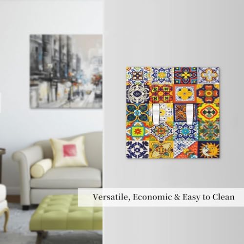 Decorative Light Switch Cover Plate Vintage Traditional Colorful Mexican Talavera Tiles Style 2 Gang Switch Plate Covers Double Toggle Wall Plate Dual Device Electrical Dimmer Switchplate - Image 7