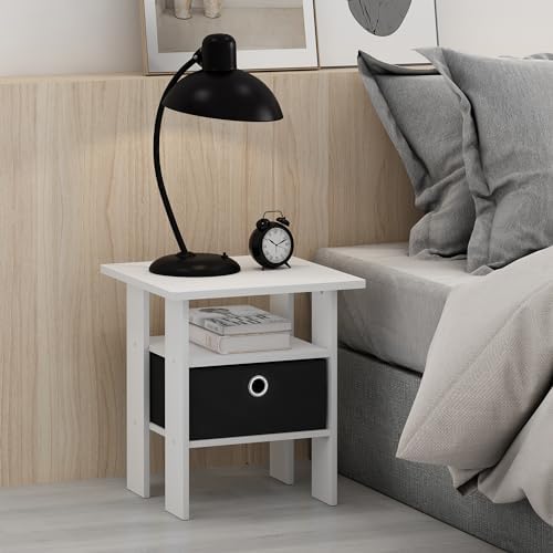 Furinno Andrey Square Side Table, End Table, Night Stand, White/Black - Image 2