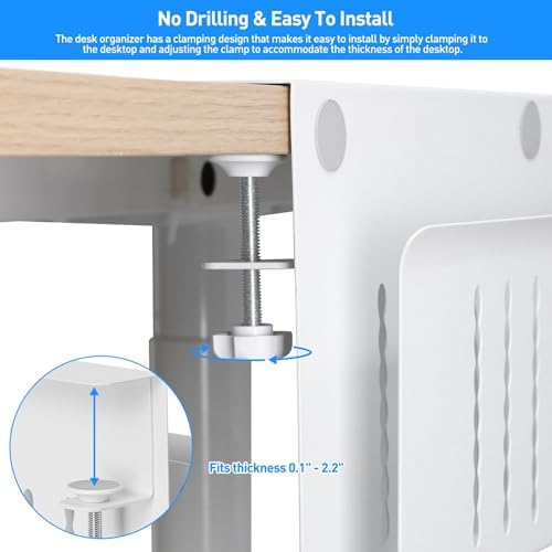 MAXECHO Desk Side Storage, Under Desk Laptop Mount, Table Side Hanging File Organizer, No Drill Clamp On Cable Management Tray, Laptop Holder with Magnetic Pen Holder for Office and Home, Load 22 Lbs - Image 2