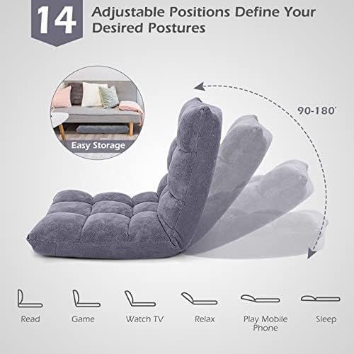 COSTWAY Floor Chair, Video Gaming Chairs with Back Support, Grey - Image 6