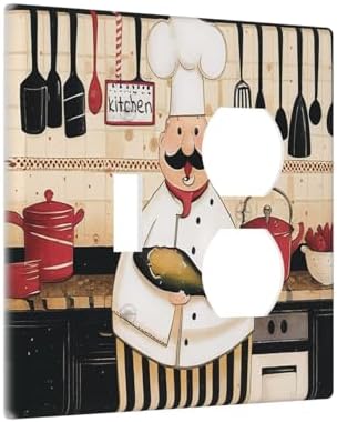 Decorative Outlet Covers Cartoon Fat Happy Chef Cook 2 Gang Combination 1 Toggle/1 Duplex Light Switch Cover Gfci Wall Plate Electrical Receptacle Switchplate for Farmhouse Kitchen Decor - Image 2