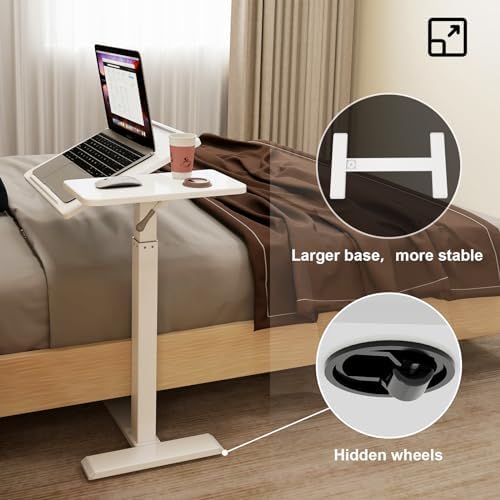 PUNCIA 27" Medical Bedside Desk,Pneumatic C Table with Tilting Top,White - Image 5