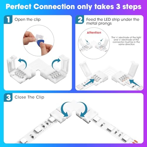 10Packs 4-Pin L Shape RGB LED Light Strip Connectors 8mm Unwired Gapless Solderless Adapter Terminal Extension - Image 4