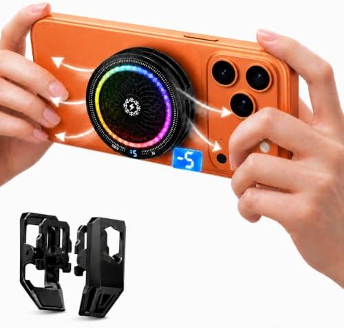 Foluu Magnetic Phone Cooler, 15W Gaming Cell Phone Cooling Fan, RGB Light, Smart Temperature Control, 100-Speed Adjustable Radiator with Magnetic Adsorption & Clip for iPhone Android Live Streaming by Foluu