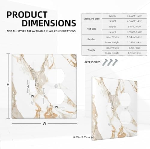 Decorative Outlet Covers Abstract Luxury White Gold Marble 2 Gang Combination 1 Toggle/1 Duplex Light Switch Cover Gfci Wall Plate Electrical Receptacle Switchplate for Bedroom Decor - Image 5