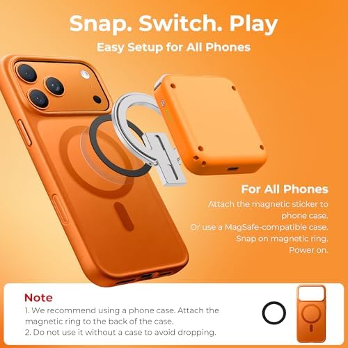abxylute M4 Snap-On Mobile Gaming Controller for Android & iPhone, Switch 1&2, Portable Bluetooth Controller, Pocket-Sized Retro Arcade Phone Gamepad Kickstand, Dual Joystick Turbo Pro Gaming Magnetic (Orange) - Image 4