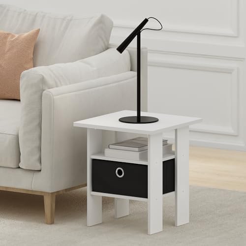 Furinno Andrey Square Side Table, End Table, Night Stand, White/Black - Image 4