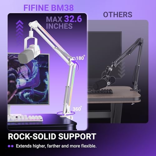 FIFINE AmpliGame BM38W Heavy Duty RGB Microphone Boom Arm for Gaming - Image 3