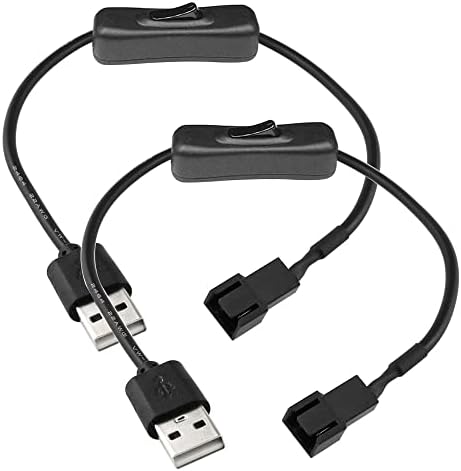 Gebildet 2 Pack USB Fan Power Adapter Cable with Switch, USB to 3/4 Pin Case Fan Adapter Connector with ON/OFF Switch by Gebildet