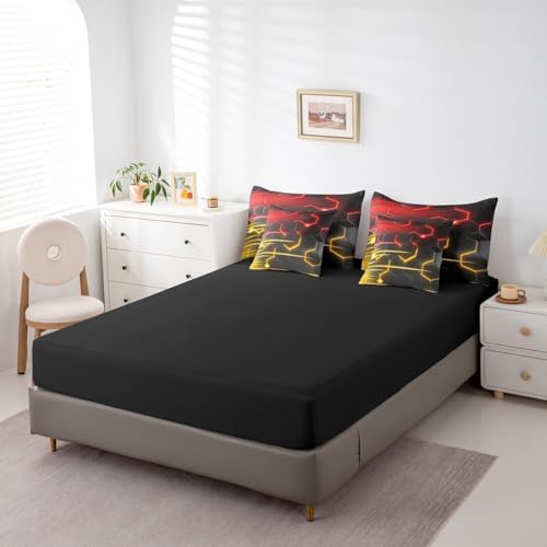 Feelyou Honeycomb Bedding Set Geometrical King Comforter Set with Sheets for Kids Boys Girls Teens Room Decor Modern Hexagon Theme Bed in a Bag 7 Piece Beehive Red Yellow Bed Set - Image 5