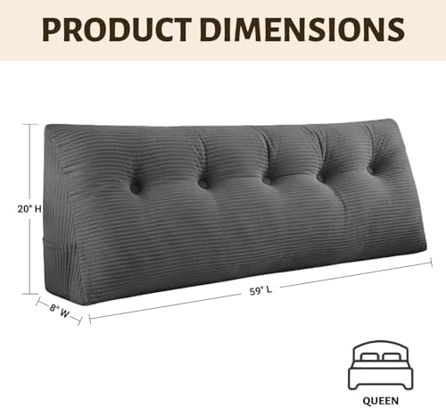 Wedge Reading Pillow Headboard Queen Size, Headboard Bolster Pillow for Bed, Triangular Backrest Cushion with Removable Corduroy Cover, Darkgrey - Image 2