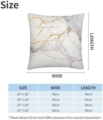 Pillowcase Set of 2 White and Gold Marble Print Throw Pillow Covers Shells for Couch Office Bedroom Home Decoration, 22"X22" - Image 2