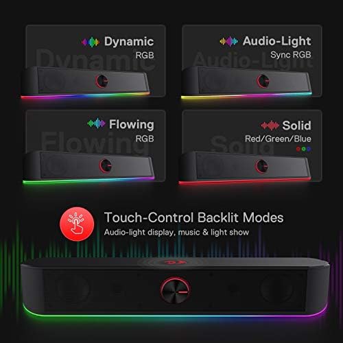 Redragon GS560 RGB Desktop Soundbar, 2.0 Channel Computer Speaker with Dynamic Lighting Bar Audio-Light Sync/Display, Touch-Control Backlit with Volume Knob, USB Powered w/ 3.5mm Cable, Black - Image 5