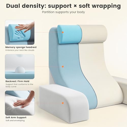 Homkdom Reading Pillow for Sitting in Bed Adult, 20" Back Pillow for Bed Sitting up with Armrests & Storage Pockets, Ergonomic Wedge Pillow for Watching TV, Gaming, Working, Recovery, 5PCS, Beige - Image 3