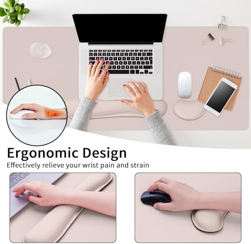 Mouse Pad and Keyboard Wrist Rest, Large Keyboard and Mouse Pad Set, Ergonomic Mousepad with Wrist Rest, Non-Slip Desk Mat Protector for Office, Home (35.4×15.7 Inches, Cream Pink) - Image 5