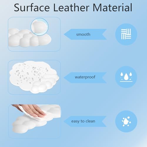 Cloud Wrist Rest Keyboard Cute Cloud Mouse Pad with Wrist Rest for Keyboard and Mouse Leather Cloud Wrist Pad Non-Slip Wrist Support for Computer Gaming Home Office Desk Decor Relief Pain White - Image 5