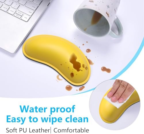 Dapesuom Mouse Wrist Rest, Ergonomic Memory Foam Mouse Wrist for Computer Desk Mats Support, PU Leather Hand Rest Pad Cushion for Gaming, Laptop, Men, Women, Pain Relief & Easy Typing, Apricot Yellow - Image 5