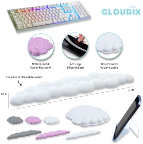 CLOUDIX - Cloud keyboard wrist rest. Set Mouse pad, phone holder, tablet holder, ergonomic cloud crist pad with memory foam. Non-Slip base for typing pain relief, home, office, laptop, gaming (WHITE). - Image 2
