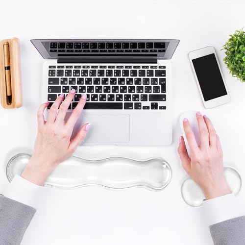 Gel Wrist Rest for Keyboard Clear Anti-Slip Mouse Pad Cute Ergonomic White Silicone Computer Wrist Rest Set for Keyboard Relieve Office Typing or Gaming Wrists Pain - Image 4