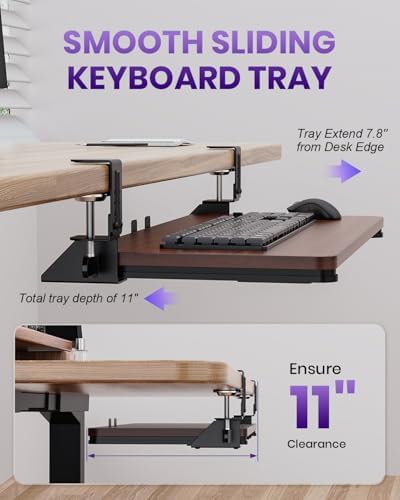 Ergonomic Mouse & Keyboard Tray Under Desk, 20x11.8In Board, Walnut - Image 4