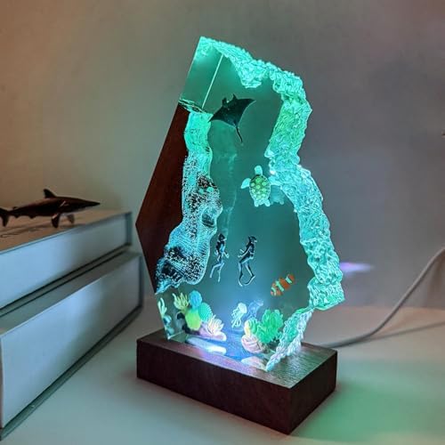 Scuba Diver Ocean Resin Lamp, Handmade Resin Night Light with USB Port - Image 6