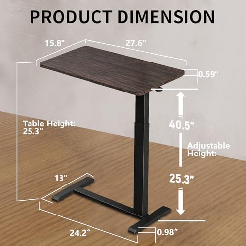 Ywin Hospital Bedside Table with Wheels, Pneumatic Lift, Black Walnut - Image 3
