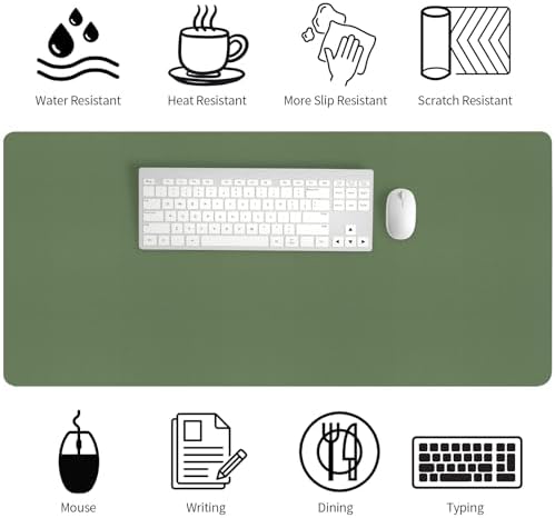 Bloss Olive Green Desk Mat 35.4" x 15.7", Desk Matt for Desktop, Large Leather Desk Pad, Waterproof Desk Pad Mat, Office Supplies for Women - Image 5