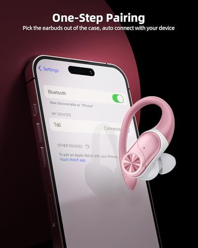 PocBuds Bluetooth Headphones Wireless Earbuds 80hrs Playtime Wireless Charging Case Digital Display Sport Ear Buds with Earhook Deep Bass IPX7 Waterproof Over-Ear Earphones for Phone Laptop Rose Gold - Image 4