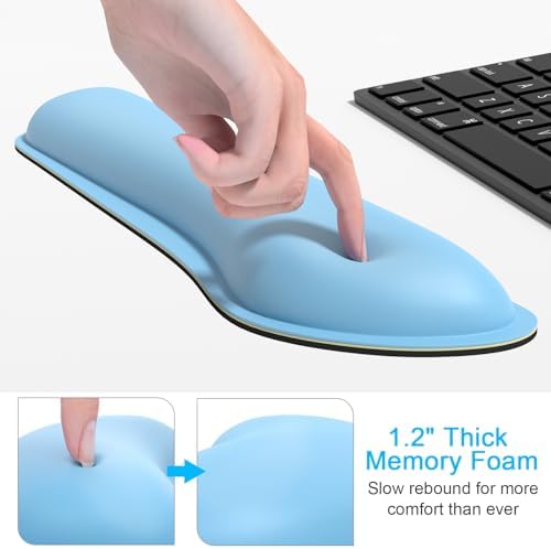 Dapesuom Keyboard Wrist Rest Set, Cute PU Leather Wrist Cushion for Computer Keyboard and Mousepad, Memory Foam Mouse Pad Rests Support with Non-Slip Base for Typing Pain Relief, Laptop, Sky Blue - Image 4