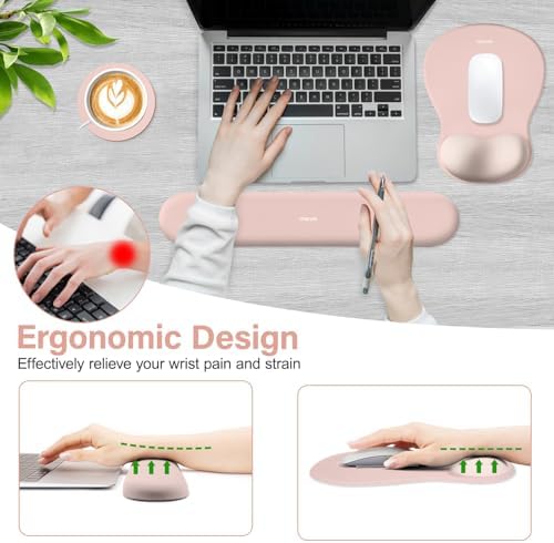 MOSISO Wrist Rest Support for Mouse Pad&Keyboard Set, Pink - Image 3