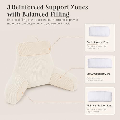 Reading Pillow with Arms for Bed Sitting Up, 18 Inch, Beige - Image 3