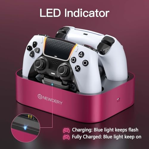 NEWDERY for PS5 Controller Charger Station, Dual Charging Dock for PlayStation 5 DualSense/Edge Controller, Fast Charging Stand with Type-C Cable, Gamer Gift for Women & Girls, Mother's Day - Image 4