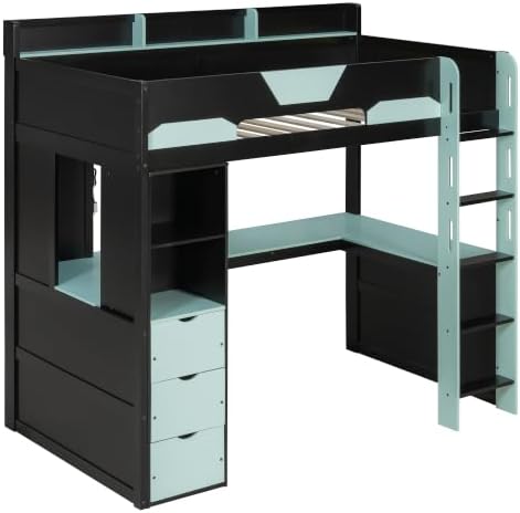 Merax Twin Size Wood Gaming Loft Bed with U-Shaped Desk, Lights & USB Ports - Image 6