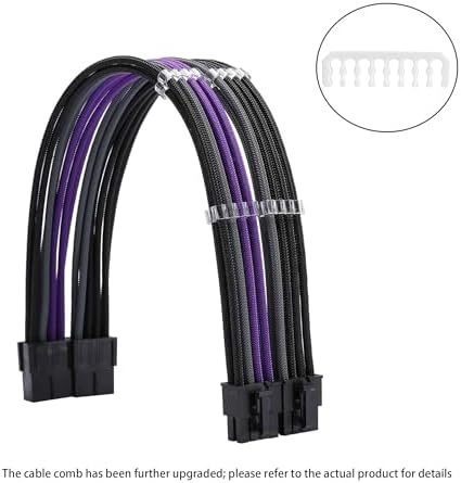 Formulamod PSU Cable Extension Kit 18AWG Sleeved, 24 Pin ATX + 8 Pin EPS + Dual 8 Pin PCI-E, Custom PC Cable Extensions with Combs for Clean Cable Management & Gaming PC Build (Black Gray Purple) - Image 2