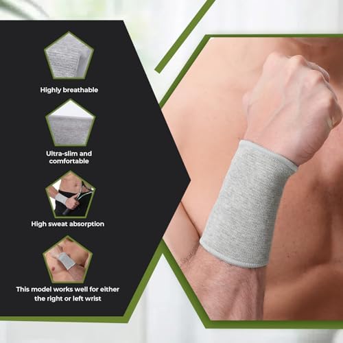 NeoTech Care Wrist Band Support Sleeve - Elastic & Breathable Knitted Fabric Compression Brace - for Tennis, Gym, Sport, Tendonitis (Gray Color, Size XXL, 1 Pair) - Image 3