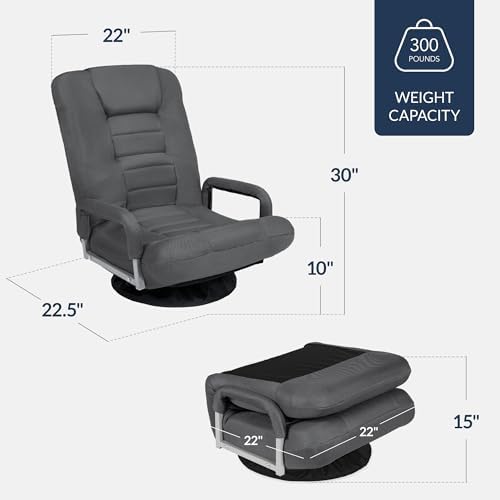 Best Choice Products Swivel Gaming Chair 360 Degree Multipurpose Floor Chair Rocker for TV, Reading, Playing Video Games w/Lumbar Support, Armrest Handles, Adjustable Foldable Backrest - Dark Gray - Image 3
