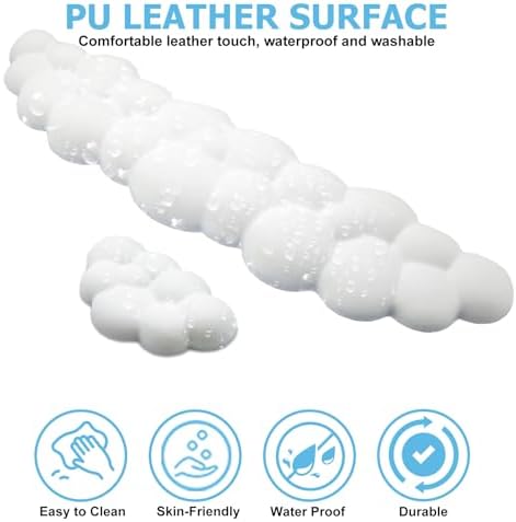 Cloud Wrist Rest Keyboard, Ergonomic Keyboard Wrist Rest Pad Set, White | PU Leather Memory Foam Wrist Rest for Computer Keyboard, Cute Mouse Wrist Rest for Gaming, Office, Home, Typing Pain Relief - Image 4